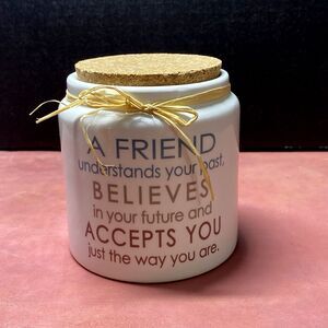 Vintage Ganz Ceramic Jar with Cork Lid A Friend Understands Your Past Home Decor